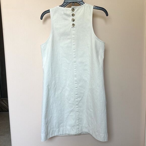 J Crew Women's Denim Dress 6 Sleeveless White Pockets Shift Midi Preppy Retro - Picture 3 of 5